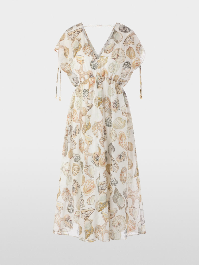 Marc Cain Off-White with Shell Print Mid-Length Dress in Cotton and Silk AC21.47 W49