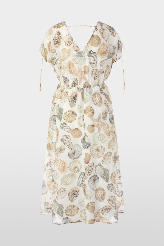 Marc Cain Off-White with Shell Print Mid-Length Dress in Cotton and Silk AC21.47 W49