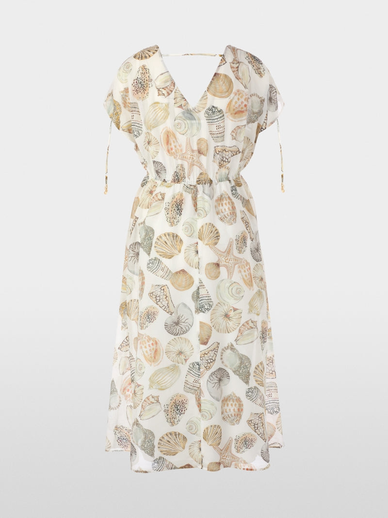 Marc Cain Off-White with Shell Print Mid-Length Dress in Cotton and Silk AC21.47 W49