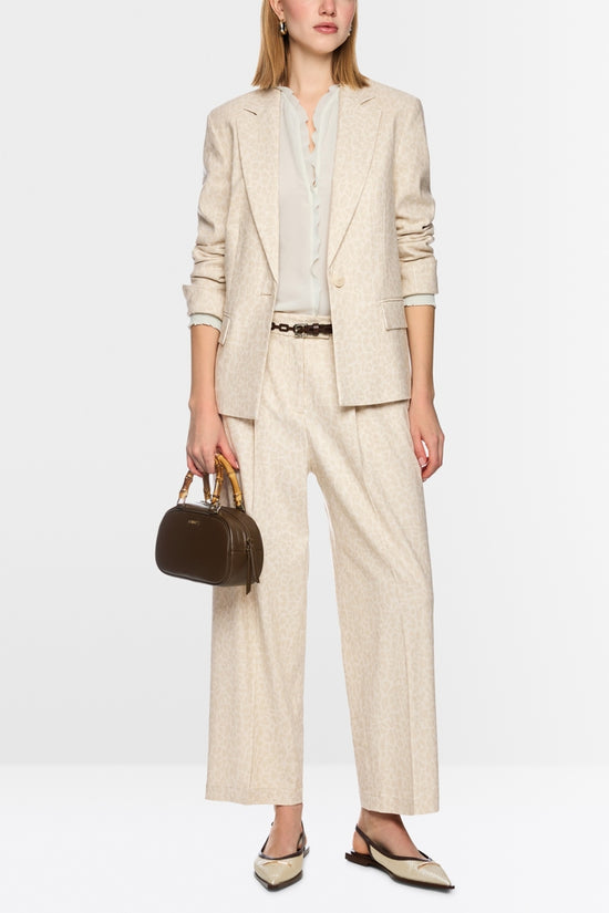Marc Cain Ecru Leopard Print Straight Cut Single Breasted Jacket