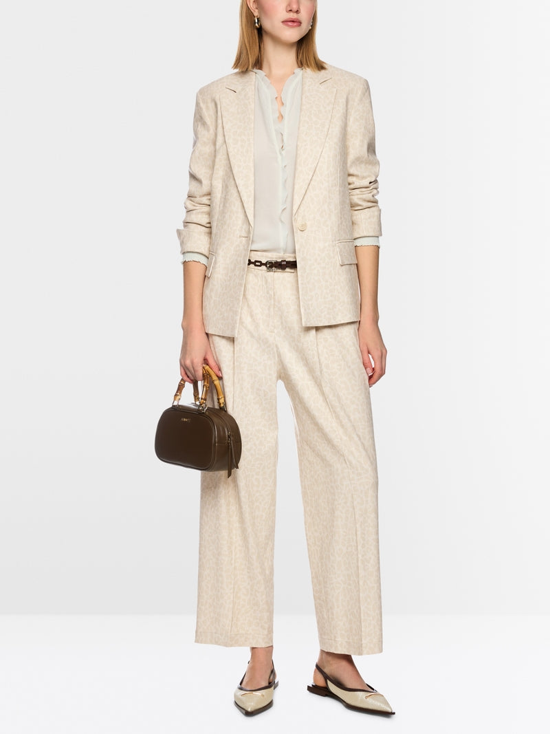 Marc Cain Ecru Leopard Print Straight Cut Single Breasted Jacket