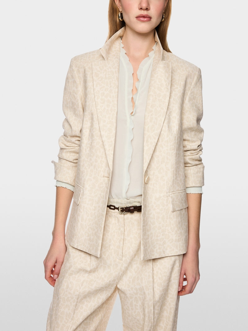 Marc Cain Ecru Leopard Print Straight Cut Single Breasted Jacket