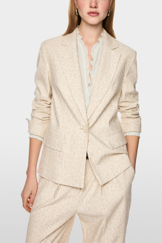 Marc Cain Ecru Leopard Print Straight Cut Single Breasted Jacket