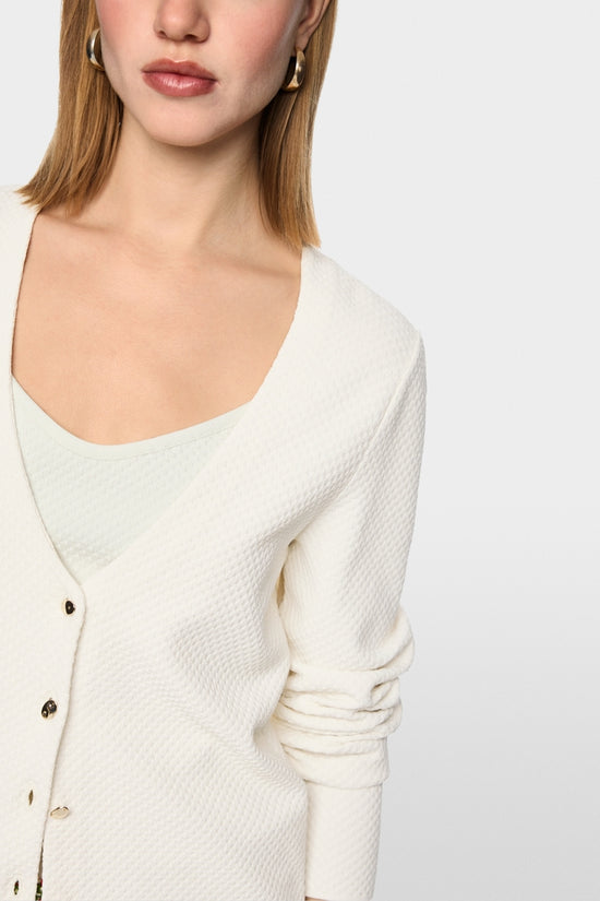 Marc Cain Ecru V Neck Textured Pattern Cardigan