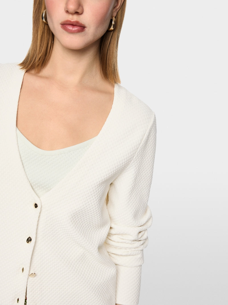 Marc Cain Ecru V Neck Textured Pattern Cardigan