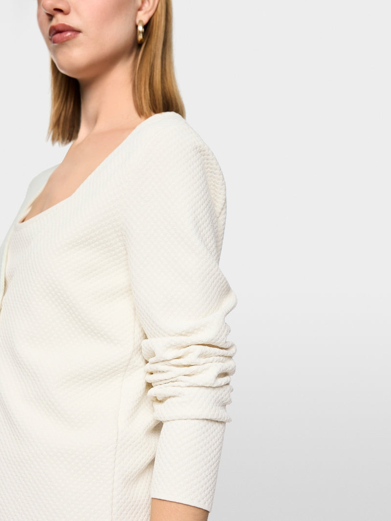 Marc Cain Ecru V Neck Textured Pattern Cardigan