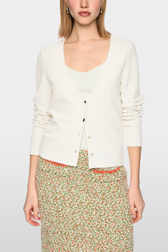 Marc Cain Ecru V Neck Textured Pattern Cardigan