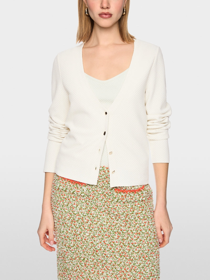 Marc Cain Ecru V Neck Textured Pattern Cardigan