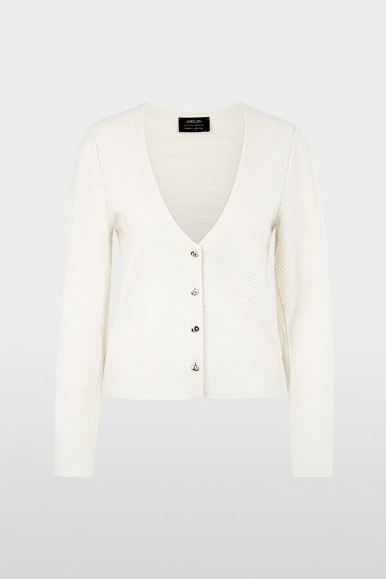 Marc Cain Ecru V Neck Textured Pattern Cardigan