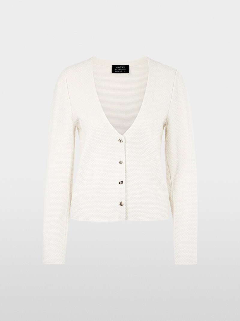 Marc Cain Ecru V Neck Textured Pattern Cardigan