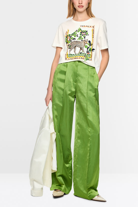 Marc Cain Off White Crew Neck T-Shirt with Placed Leopard Motif