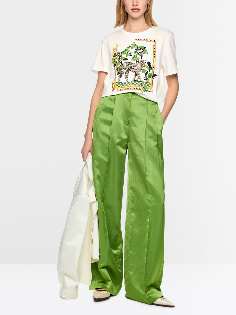 Marc Cain Off White Crew Neck T-Shirt with Placed Leopard Motif