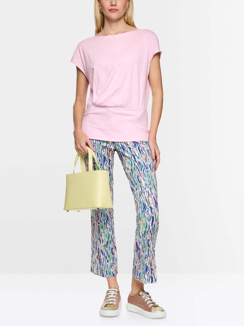 Marc Cain Pink Round Neck T-Shirt with Wide Fitted Hem