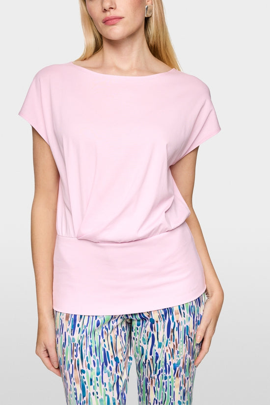 Marc Cain Pink Round Neck T-Shirt with Wide Fitted Hem