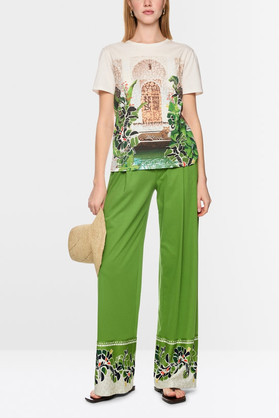 Marc Cain Off White Crew Neck T-Shirt with Placed Leopard Motif