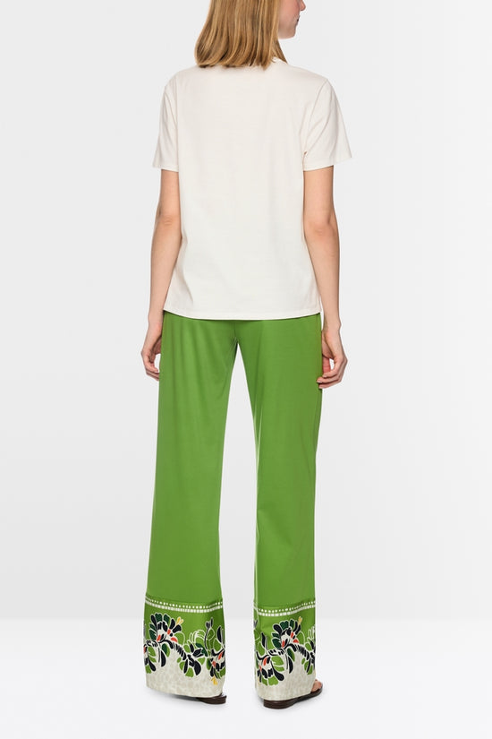 Marc Cain Off White Crew Neck T-Shirt with Placed Leopard Motif