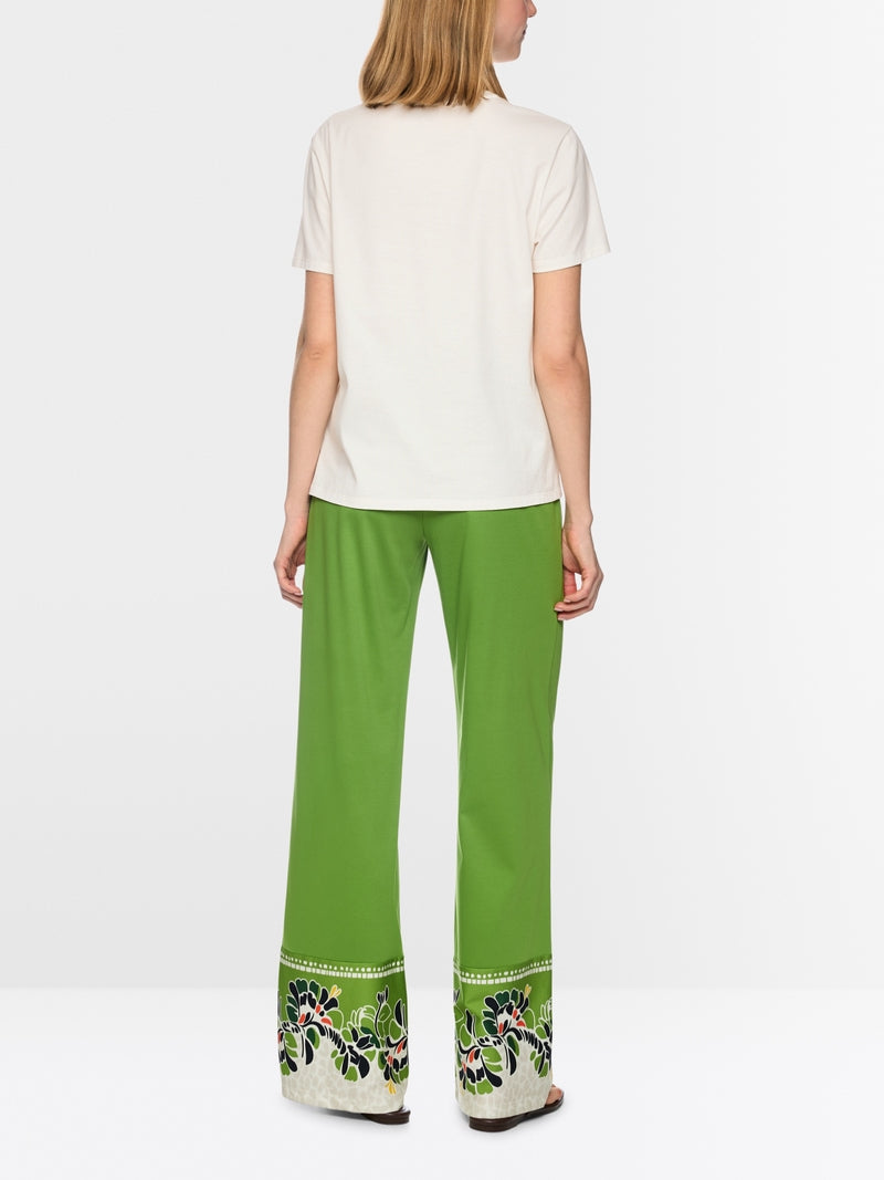 Marc Cain Off White Crew Neck T-Shirt with Placed Leopard Motif