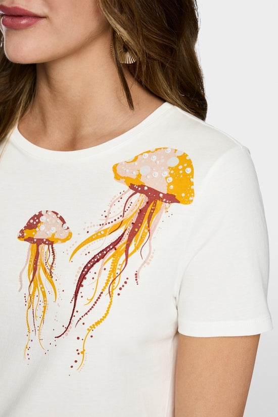 Marc Cain Off-White Cotton T-Shirt with Jellyfish Motif