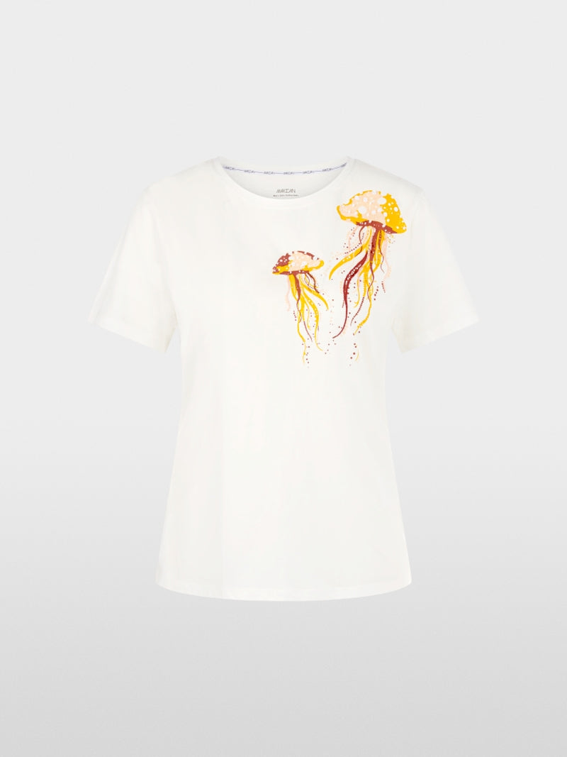Marc Cain Off-White Cotton T-Shirt with Jellyfish Motif