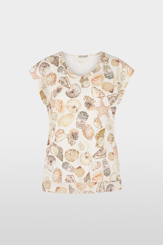 Marc Cain Off-White Shell Print Cap Sleeve T-Shirt
