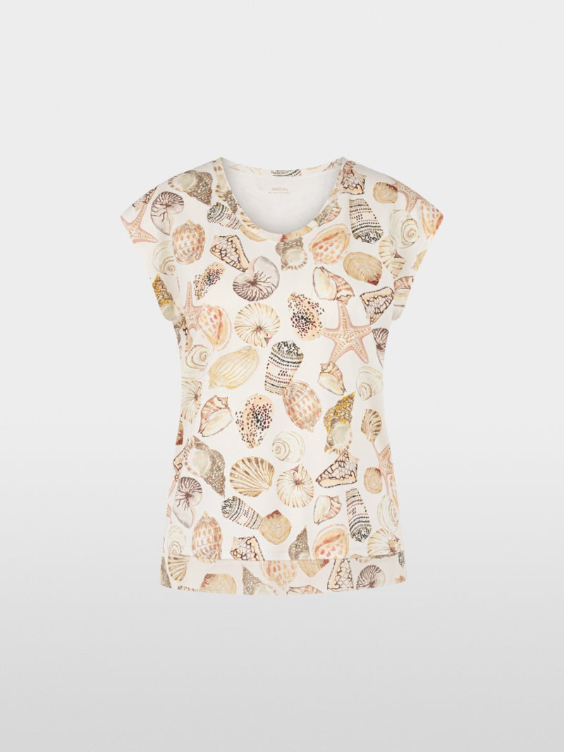Marc Cain Off-White Shell Print Cap Sleeve T-Shirt