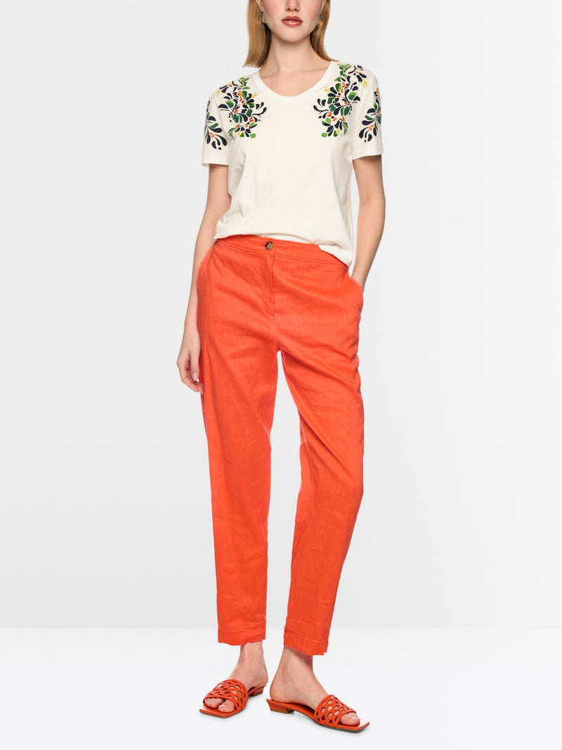 Marc Cain Off-White Hibiscus Floral Print Short Sleeve T-Shirt