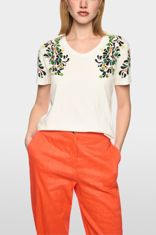 Marc Cain Off-White Hibiscus Floral Print Short Sleeve T-Shirt