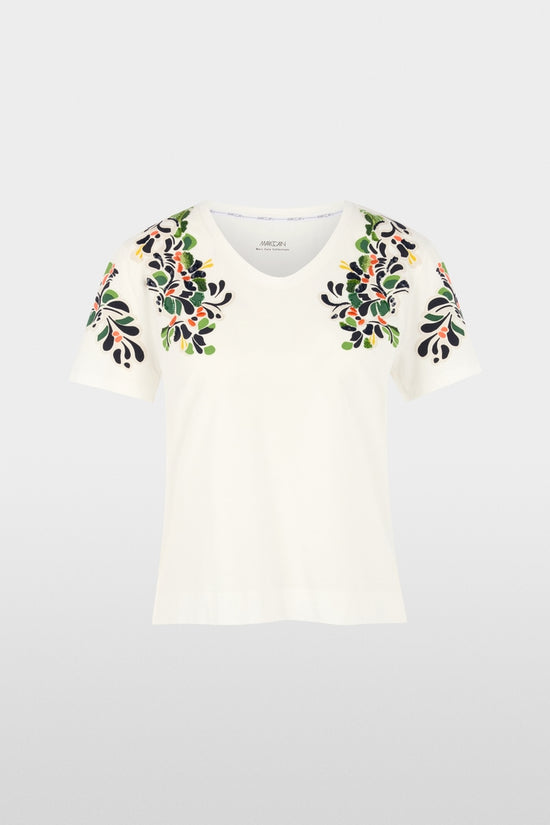 Marc Cain Off-White Hibiscus Floral Print Short Sleeve T-Shirt