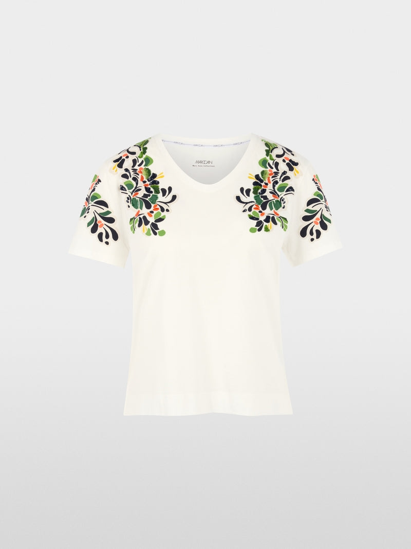 Marc Cain Off-White Hibiscus Floral Print Short Sleeve T-Shirt