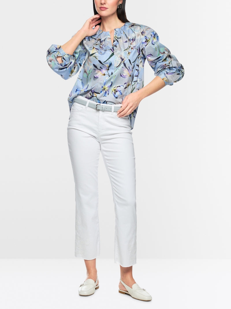 Marc Cain Blue Long Sleeve Blouses with Floral Lily Print
