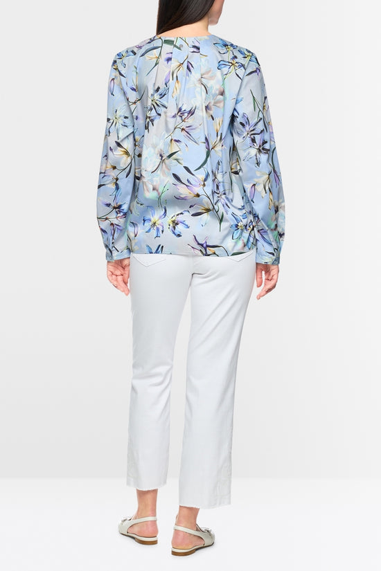 Marc Cain Blue Long Sleeve Blouses with Floral Lily Print