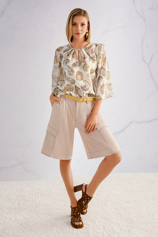 Marc Cain Off-White Delicate Blouse with Shell Print