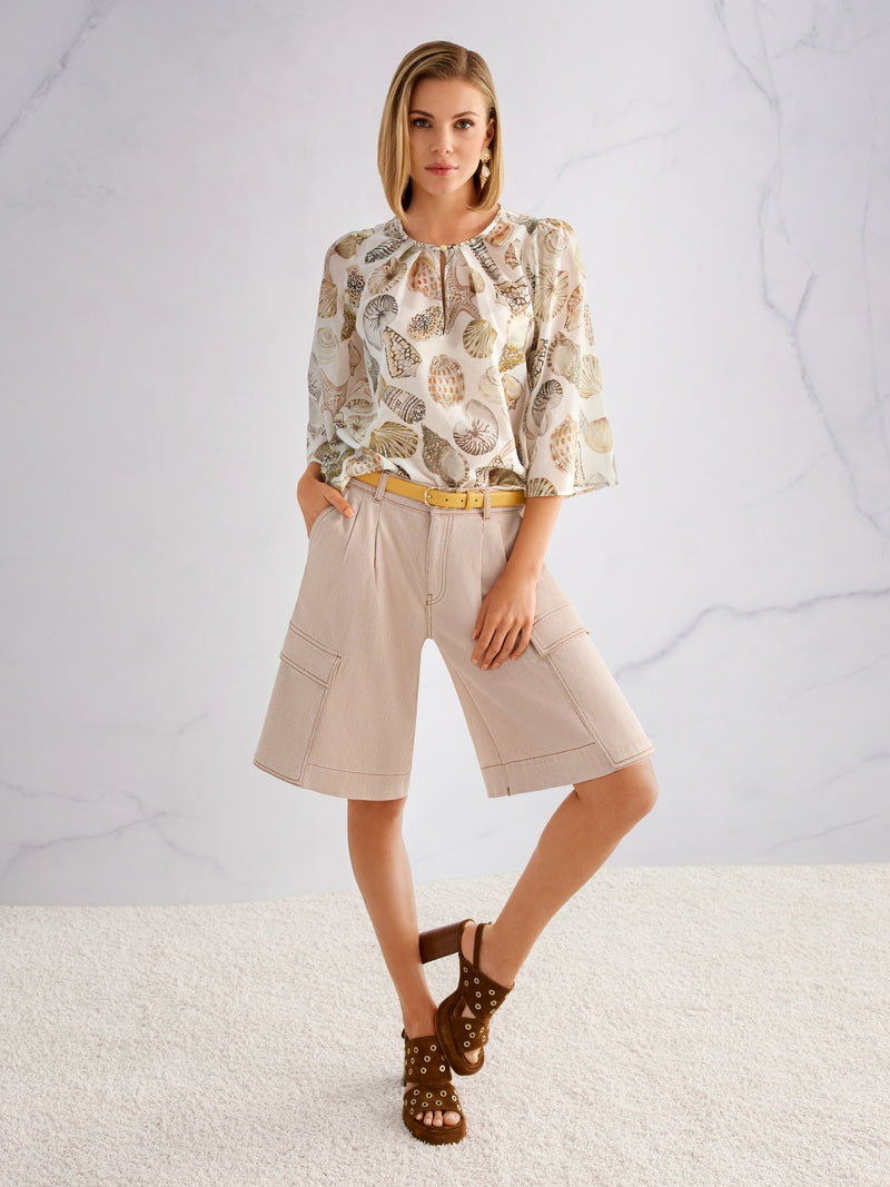 Marc Cain Off-White Delicate Blouse with Shell Print
