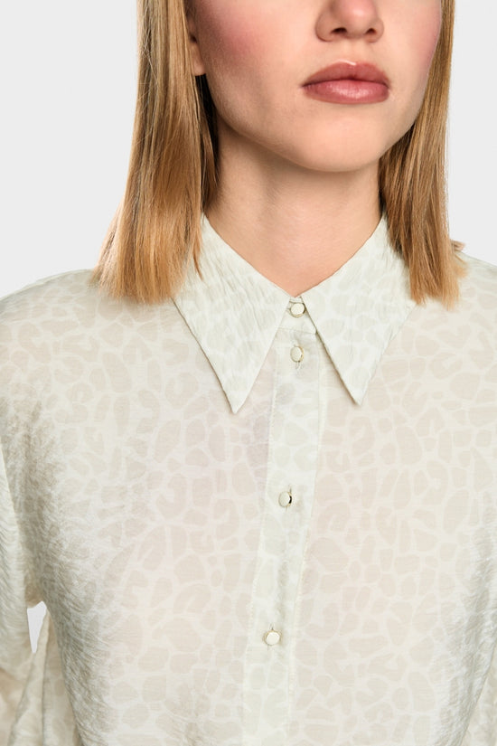 Marc Cain Ecru Leopard Print 3/4 sleeve Blouse with Knot Detail