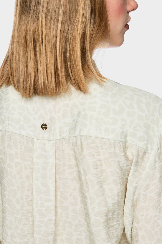 Marc Cain Ecru Leopard Print 3/4 sleeve Blouse with Knot Detail