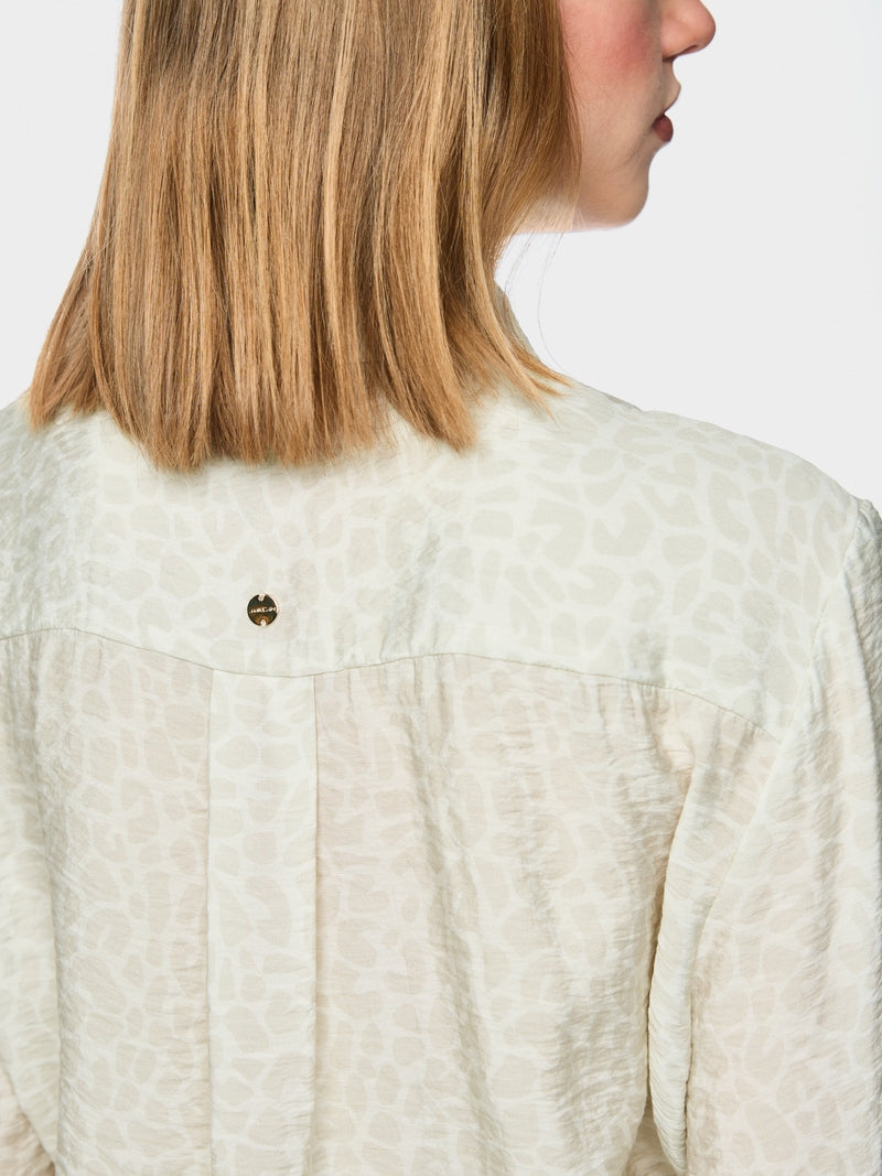 Marc Cain Ecru Leopard Print 3/4 sleeve Blouse with Knot Detail