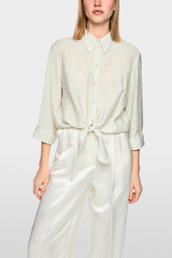 Marc Cain Ecru Leopard Print 3/4 sleeve Blouse with Knot Detail