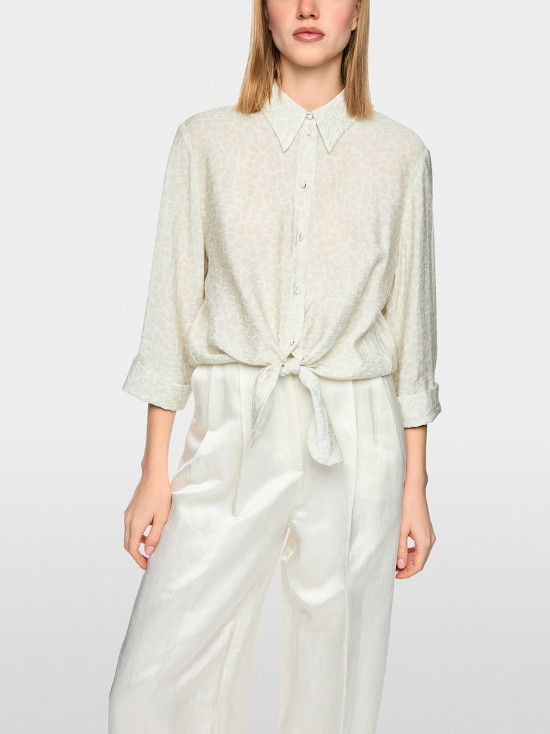 Marc Cain Ecru Leopard Print 3/4 sleeve Blouse with Knot Detail