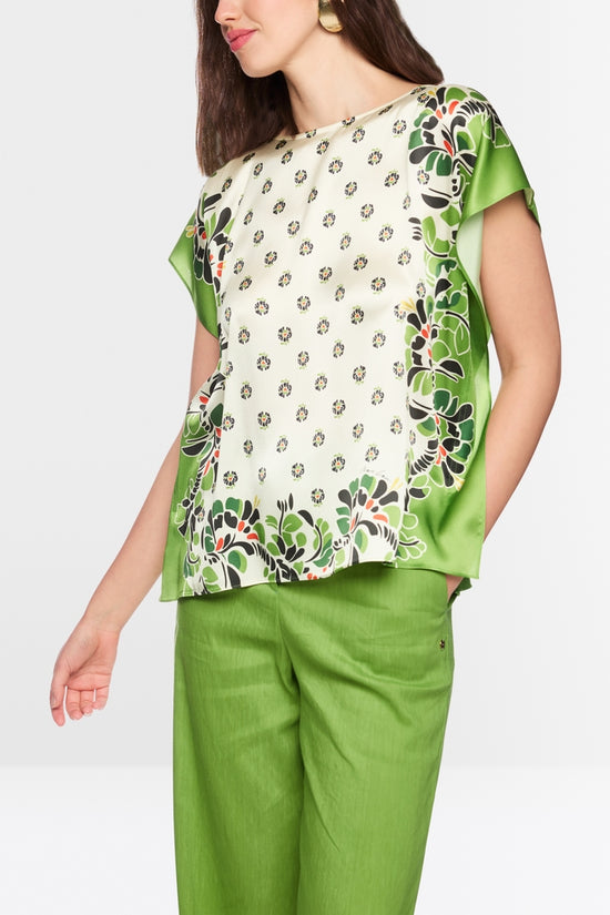 Marc Cain Ecru Blouse-Style Top with Hibiscus Print 