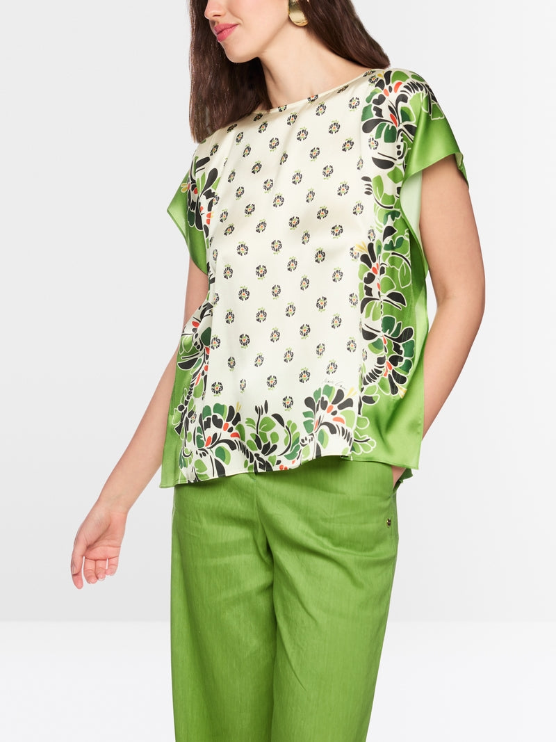 Marc Cain Ecru Blouse-Style Top with Hibiscus Print 