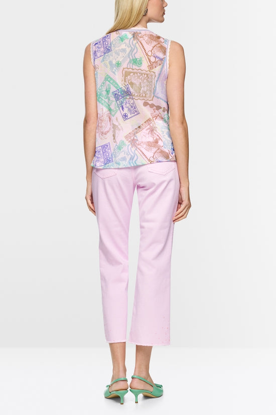 Marc Cain Pink Sleeveless knitted top with stamp print