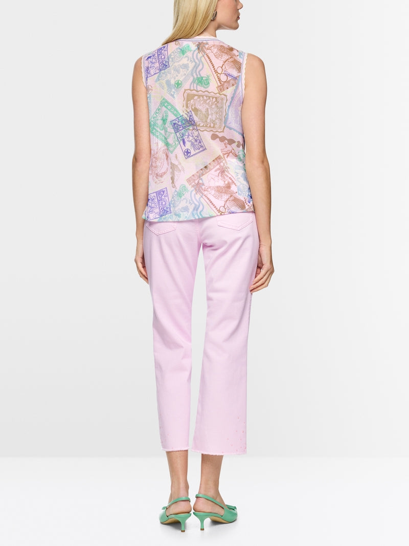 Marc Cain Pink Sleeveless knitted top with stamp print