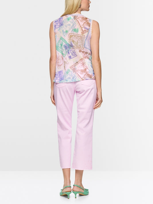 Marc Cain Pink Sleeveless knitted top with stamp print AC61.07 M16