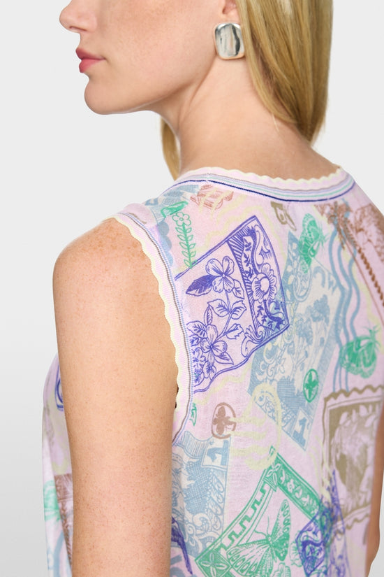 Marc Cain Pink Sleeveless knitted top with stamp print