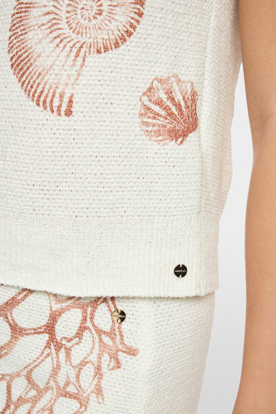 Marc Cain Off-White Shell Print Sleeveless Knit Top