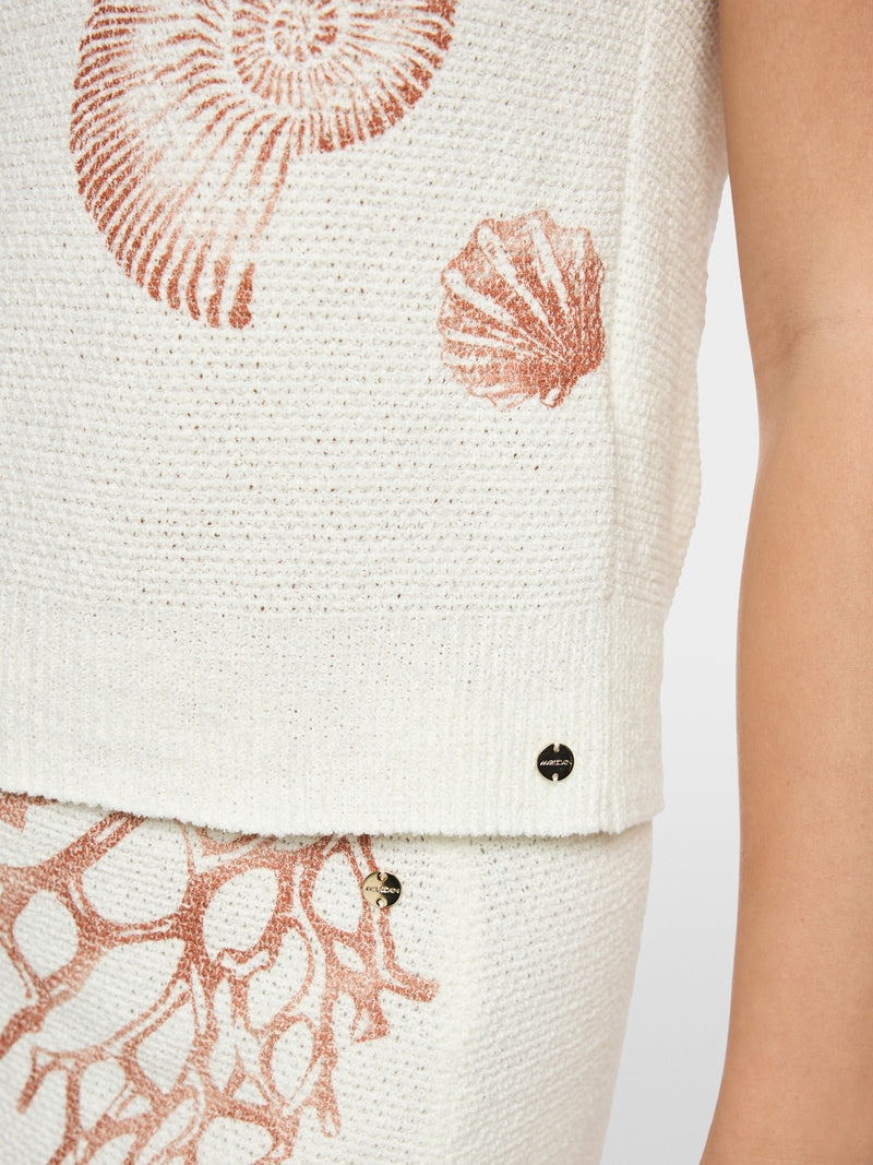 Marc Cain Off-White Shell Print Sleeveless Knit Top