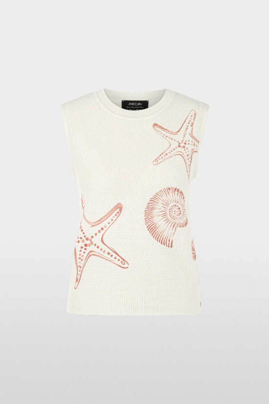 Marc Cain Off-White Shell Print Sleeveless Knit Top