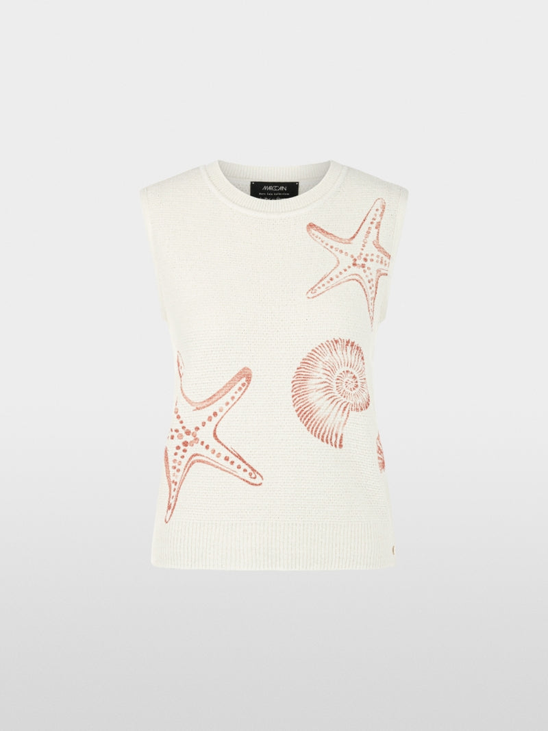 Marc Cain Off-White Shell Print Sleeveless Knit Top
