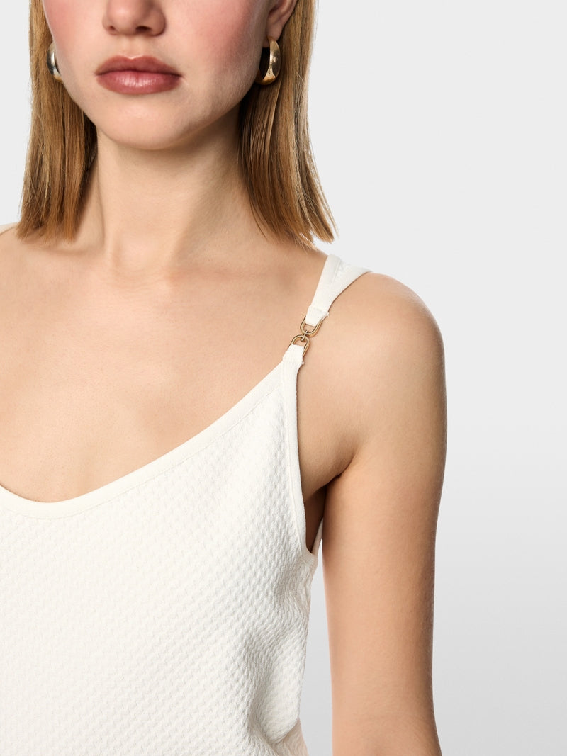 Marc Cain Ecru Fine Textured Sleeveless V Neck Top