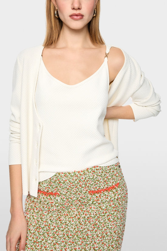 Marc Cain Ecru Fine Textured Sleeveless V Neck Top